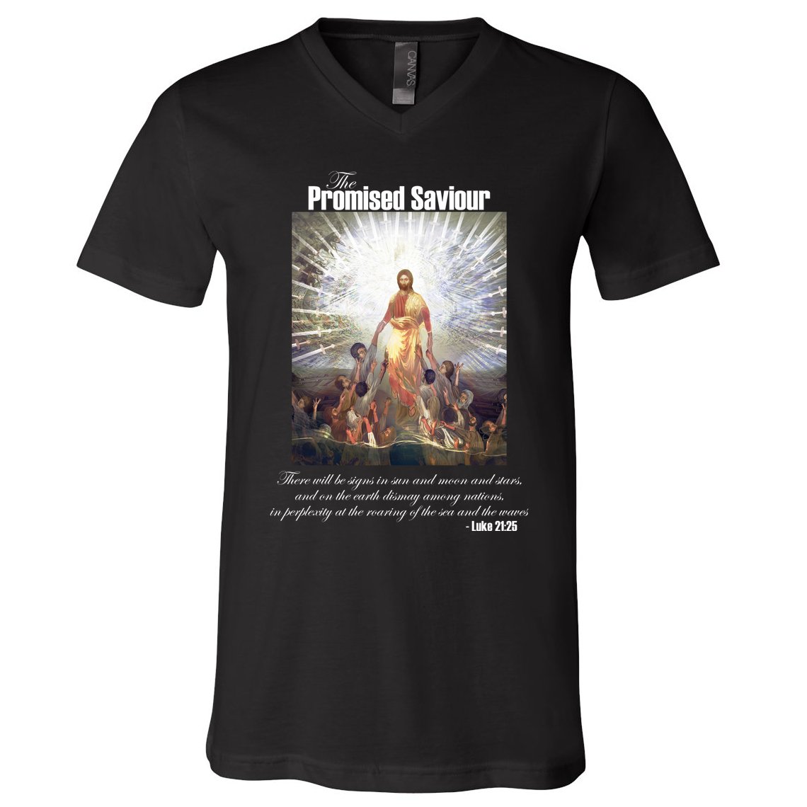 The Promised Saviour Luke Bible Quote Jesus Pray For Peace V-Neck T-Shirt