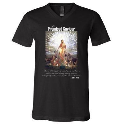 The Promised Saviour Luke Bible Quote Jesus Pray For Peace V-Neck T-Shirt