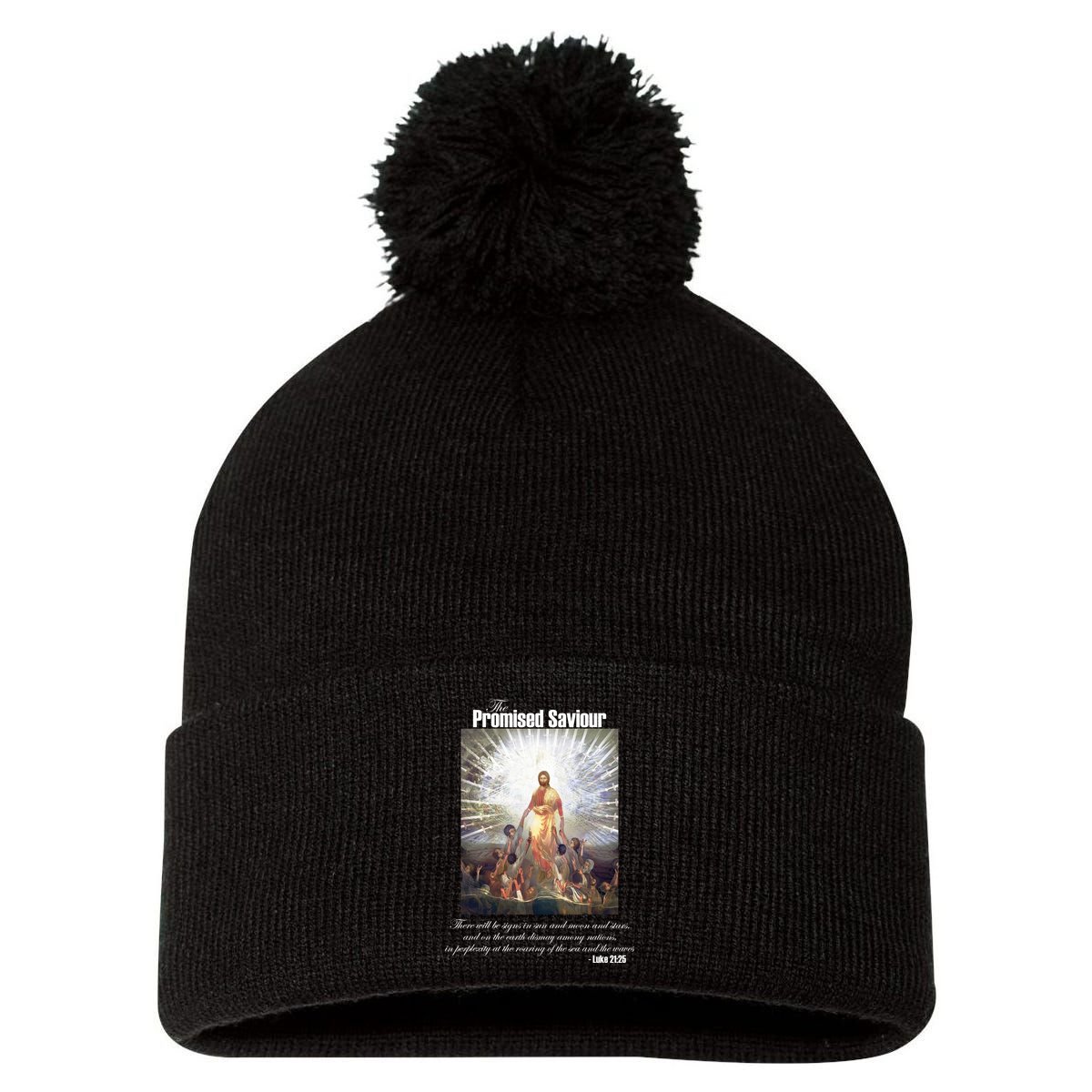 The Promised Saviour Luke Bible Quote Jesus Pray For Peace Pom Pom 12in Knit Beanie