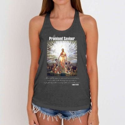 The Promised Saviour Luke Bible Quote Jesus Pray For Peace Women's Knotted Racerback Tank