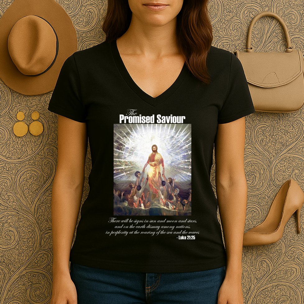 The Promised Saviour Luke Bible Quote Jesus Pray For Peace Women's V-Neck T-Shirt