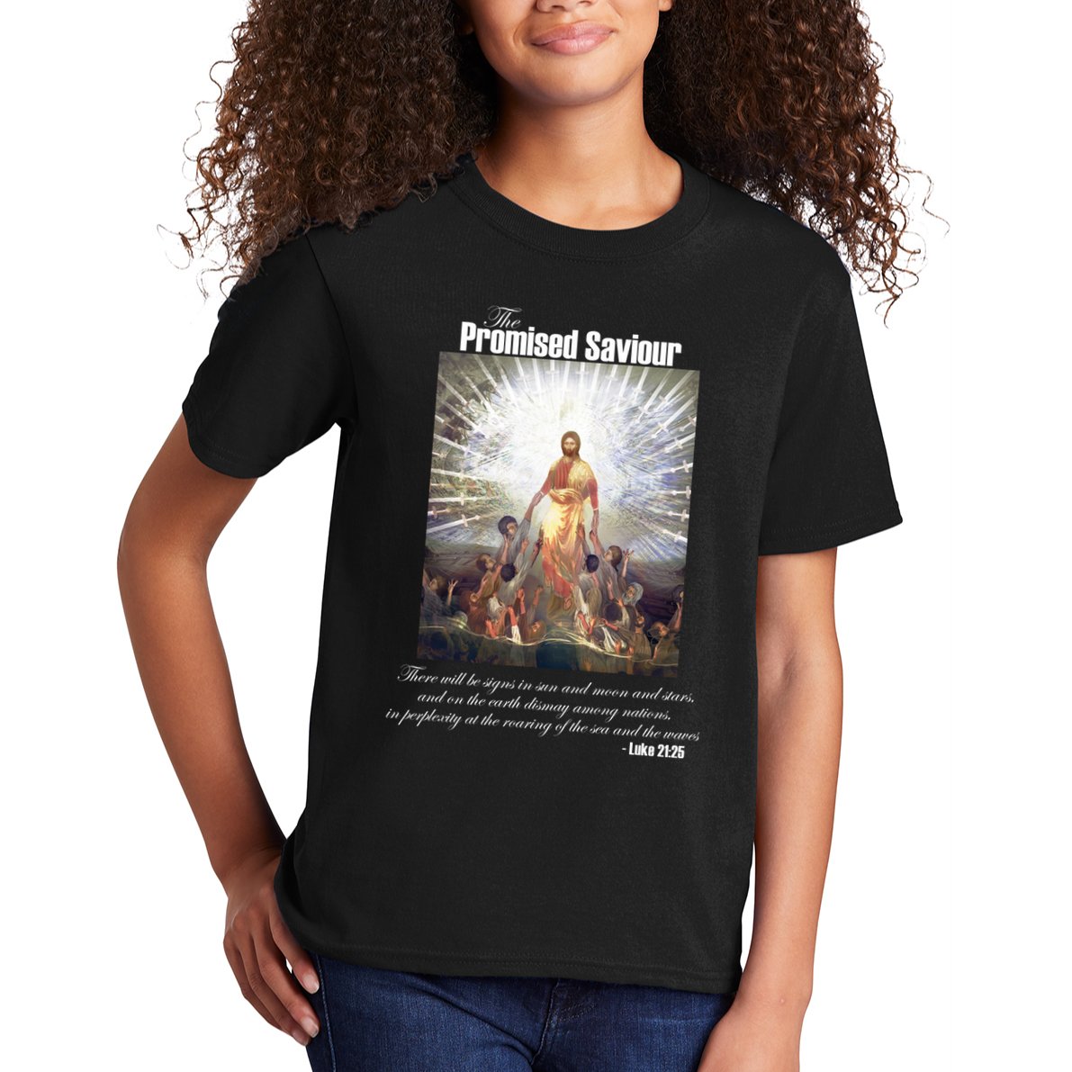 The Promised Saviour Luke Bible Quote Jesus Pray For Peace Kids T-Shirt