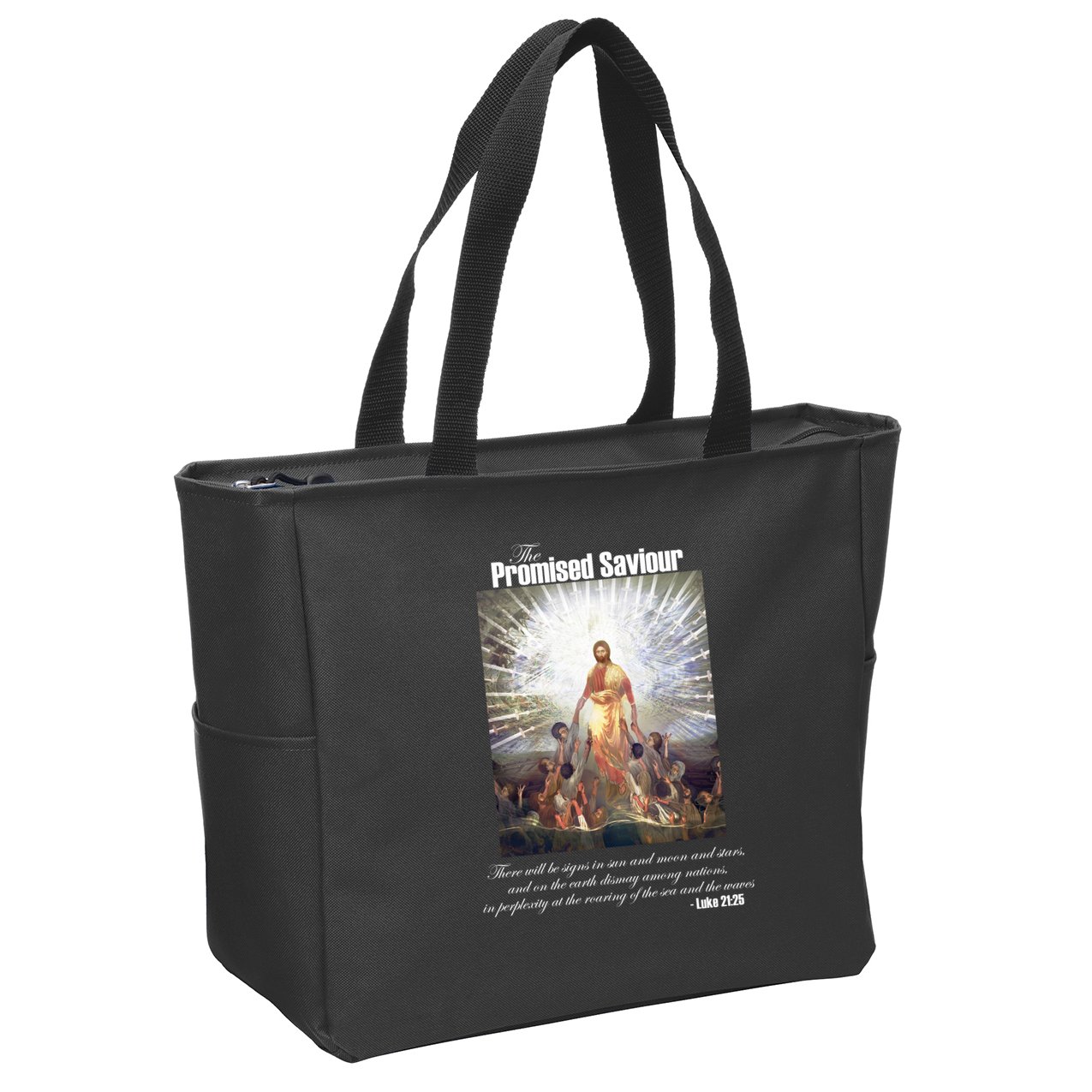 The Promised Saviour Luke Bible Quote Jesus Pray For Peace Zip Tote Bag
