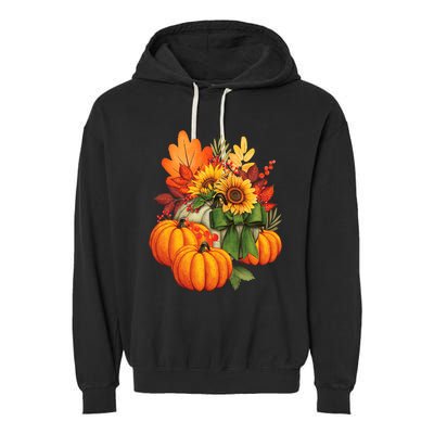 Thanksgiving Pumpkin Sunflower Fall Autumn Holiday Garment-Dyed Fleece Hoodie