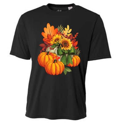 Thanksgiving Pumpkin Sunflower Fall Autumn Holiday Cooling Performance Crew T-Shirt