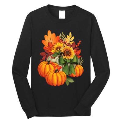 Thanksgiving Pumpkin Sunflower Fall Autumn Holiday Long Sleeve Shirt