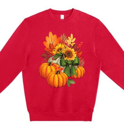 Thanksgiving Pumpkin Sunflower Fall Autumn Holiday Premium Crewneck Sweatshirt