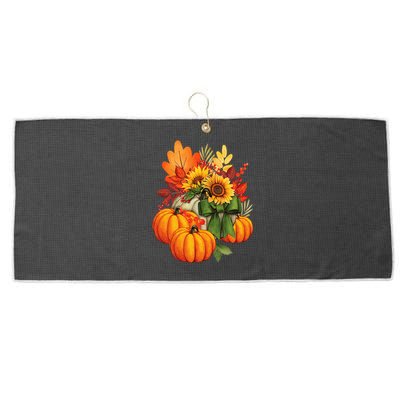 Thanksgiving Pumpkin Sunflower Fall Autumn Holiday Large Microfiber Waffle Golf Towel