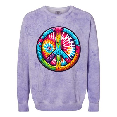 Tiedye Peace Sign Hippie Colorblast Crewneck Sweatshirt