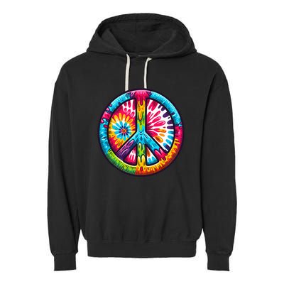 Tiedye Peace Sign Hippie Garment-Dyed Fleece Hoodie