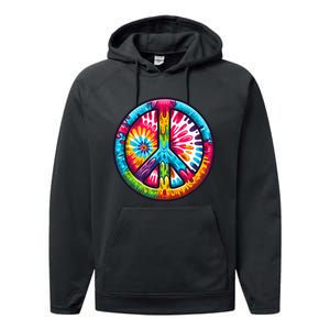 Tiedye Peace Sign Hippie Performance Fleece Hoodie