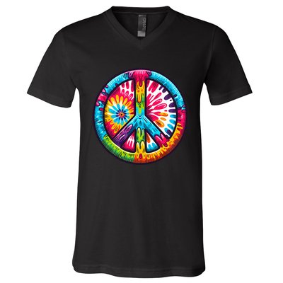 Tiedye Peace Sign Hippie V-Neck T-Shirt