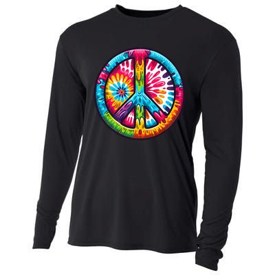 Tiedye Peace Sign Hippie Cooling Performance Long Sleeve Crew