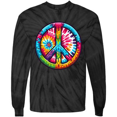 Tiedye Peace Sign Hippie Tie-Dye Long Sleeve Shirt