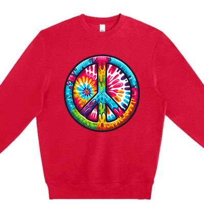 Tiedye Peace Sign Hippie Premium Crewneck Sweatshirt