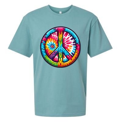 Tiedye Peace Sign Hippie Sueded Cloud Jersey T-Shirt