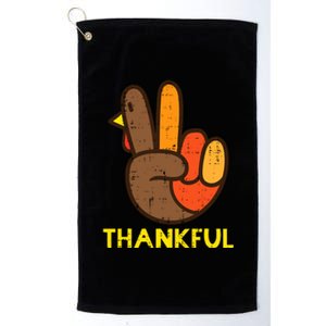 Thankful Peace Sign Turkey Funny Thanksgiving Platinum Collection Golf Towel