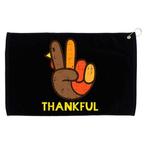 Thankful Peace Sign Turkey Funny Thanksgiving Grommeted Golf Towel