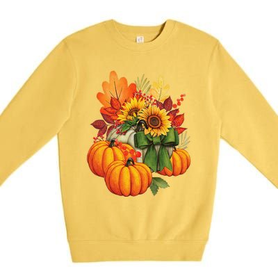 Thanksgiving Pumpkin Sunflower Fall Autumn Holiday Premium Crewneck Sweatshirt