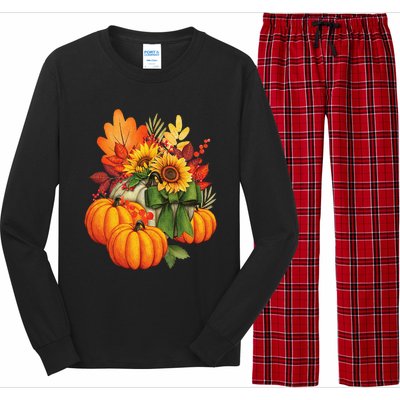 Thanksgiving Pumpkin Sunflower Fall Autumn Holiday Long Sleeve Pajama Set