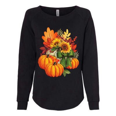 Thanksgiving Pumpkin Sunflower Fall Autumn Holiday Womens California Wash Sweatshirt