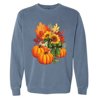 Thanksgiving Pumpkin Sunflower Fall Autumn Holiday Garment-Dyed Sweatshirt