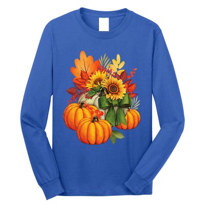 Thanksgiving Pumpkin Sunflower Fall Autumn Holiday Long Sleeve Shirt