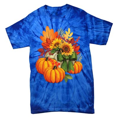 Thanksgiving Pumpkin Sunflower Fall Autumn Holiday Tie-Dye T-Shirt