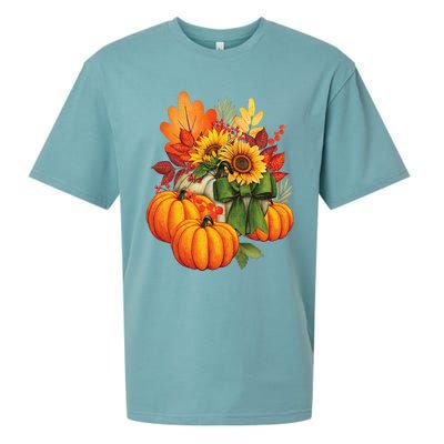 Thanksgiving Pumpkin Sunflower Fall Autumn Holiday Sueded Cloud Jersey T-Shirt