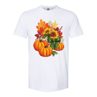 Thanksgiving Pumpkin Sunflower Fall Autumn Holiday Softstyle CVC T-Shirt