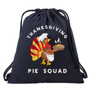 Thanksgiving Pie Squad Cartoon Turkey Holding Baked Goods Gift Drawstring Bag