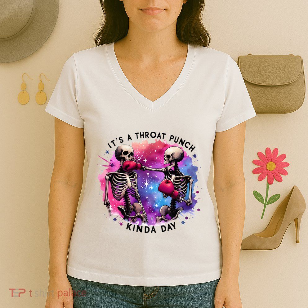 Throat Punch Skeletons Funny Boxing Day Women's V-Neck T-Shirt