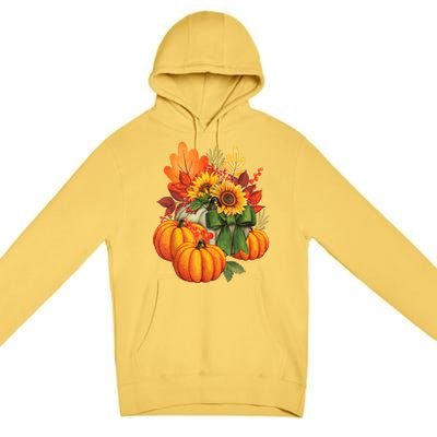 Thanksgiving Pumpkin Sunflower Fall Autumn Holiday Premium Pullover Hoodie