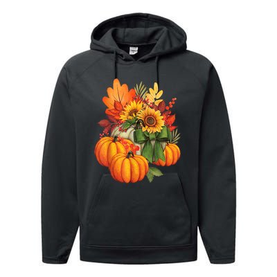 Thanksgiving Pumpkin Sunflower Fall Autumn Holiday Performance Fleece Hoodie