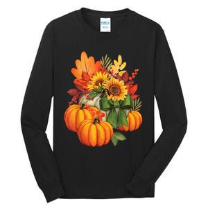 Thanksgiving Pumpkin Sunflower Fall Autumn Holiday Tall Long Sleeve T-Shirt