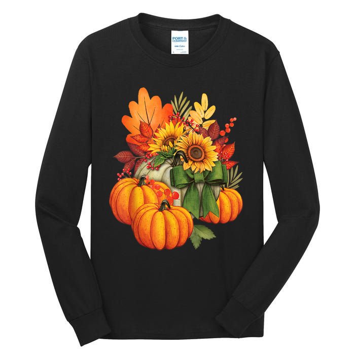 Thanksgiving Pumpkin Sunflower Fall Autumn Holiday Tall Long Sleeve T-Shirt