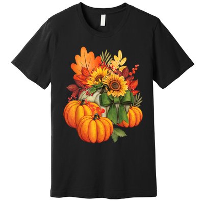 Thanksgiving Pumpkin Sunflower Fall Autumn Holiday Premium T-Shirt