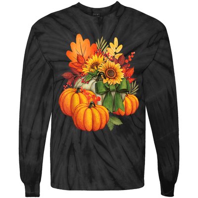 Thanksgiving Pumpkin Sunflower Fall Autumn Holiday Tie-Dye Long Sleeve Shirt