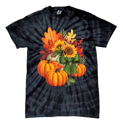 Thanksgiving Pumpkin Sunflower Fall Autumn Holiday Tie-Dye T-Shirt