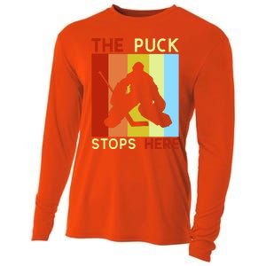 The Puck Stops Here Funny Hockey Goalie Cooling Performance Long Sleeve Crew