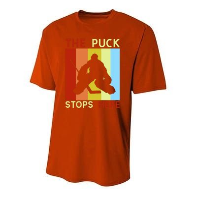 The Puck Stops Here Funny Hockey Goalie Youth Performance Sprint T-Shirt