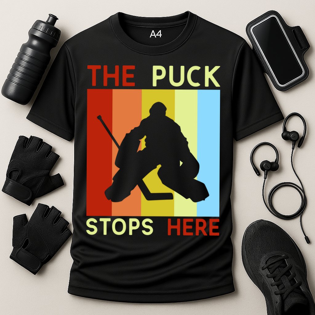 The Puck Stops Here Funny Hockey Goalie Cooling Performance Crew T-Shirt