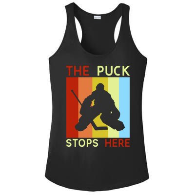 The Puck Stops Here Funny Hockey Goalie Ladies PosiCharge Competitor Racerback Tank