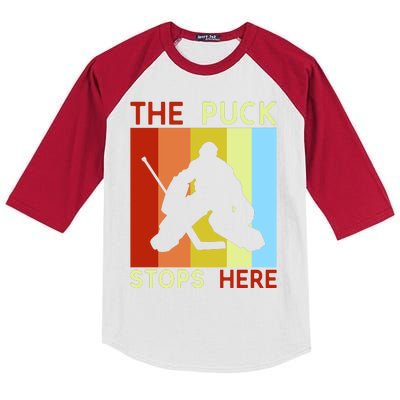 The Puck Stops Here Funny Hockey Goalie Kids Colorblock Raglan Jersey