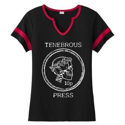 Tenebrous Press Skull & Laurel Straight Cut Hooded Ladies Halftime Notch Neck Tee