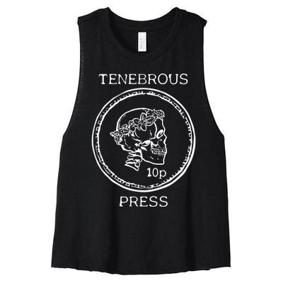 Tenebrous Press Skull & Laurel Straight Cut Hooded Women's Racerback Cropped Tank