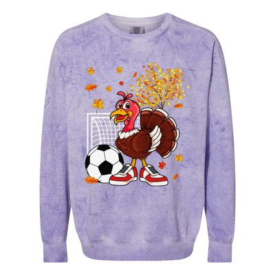 Turkey Playing Soccer Thanksgiving Player Coach Fall Lover Colorblast Crewneck Sweatshirt