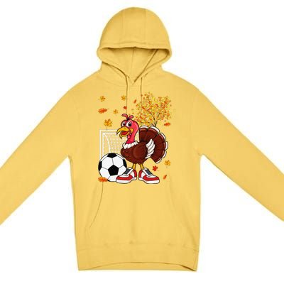 Turkey Playing Soccer Thanksgiving Player Coach Fall Lover Premium Pullover Hoodie