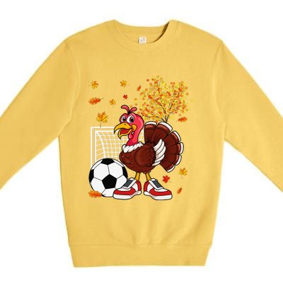 Turkey Playing Soccer Thanksgiving Player Coach Fall Lover Premium Crewneck Sweatshirt