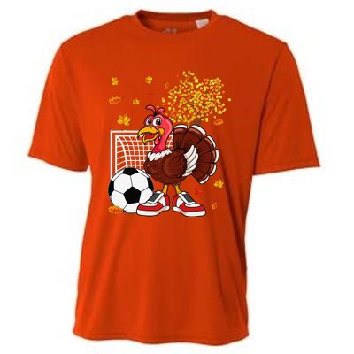 Turkey Playing Soccer Thanksgiving Player Coach Fall Lover Cooling Performance Crew T-Shirt